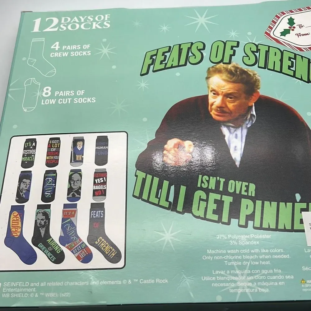 Seinfeld Character Tv Show 12 Days of Socks Crew Novelty‎ Socks NWB Men